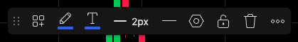 The selected drawing's toolbar with color, width, style, settings, lock and remove highlighted